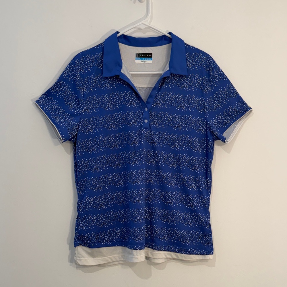 PGA Tour Women Air flux Blue with white Short Sleeve Collared Golf Shirt size XL